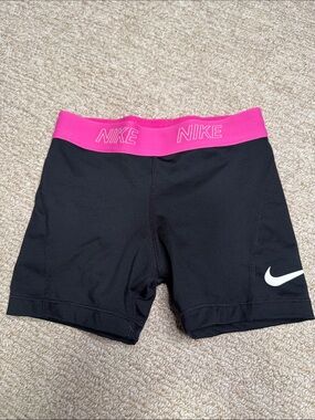 Nike Women's Black Bike Shorts with Pink Elastic Waistband